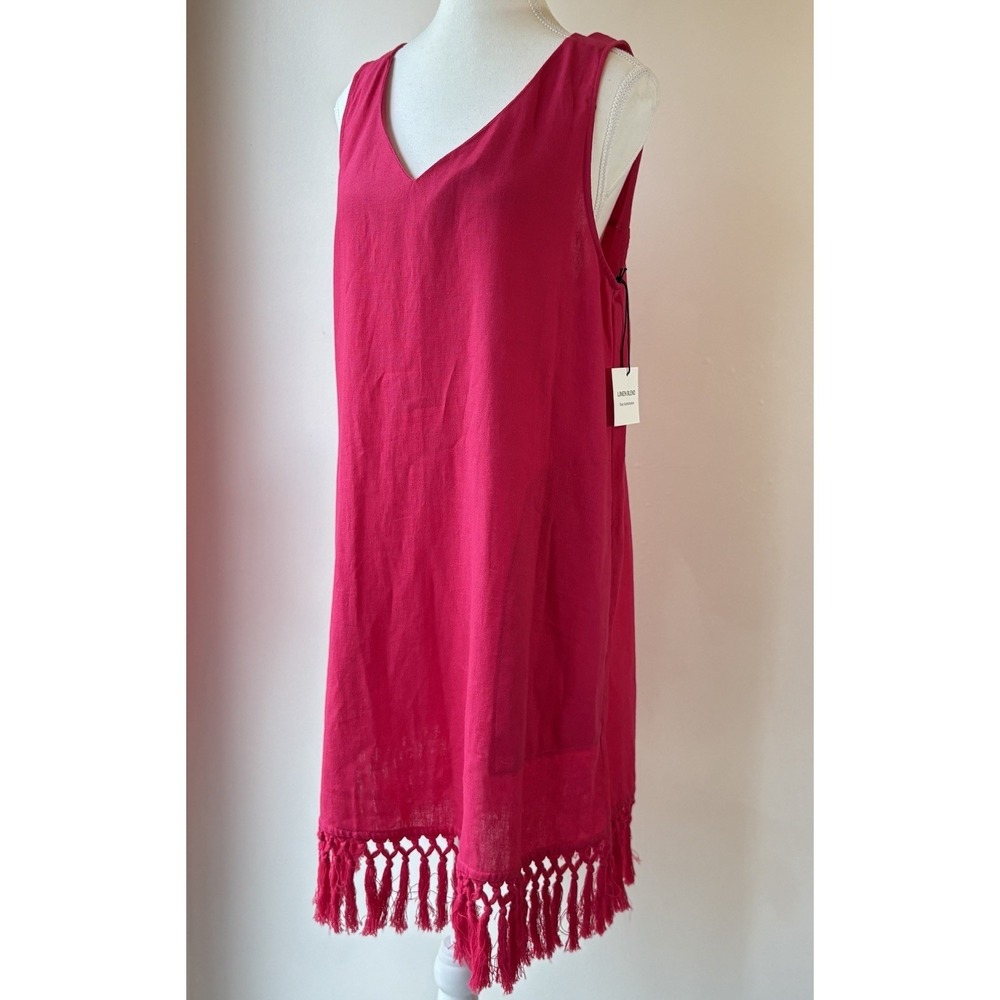 NWT Forcynthia Linen Blend Fringe Dress Cover Up Pink Festival Party Beach
